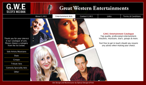 Optical Design & Print - website design for Great Westser Entertainments