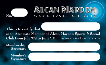 Alcan Mardon Optical Design & Print - Social Club Membership Card