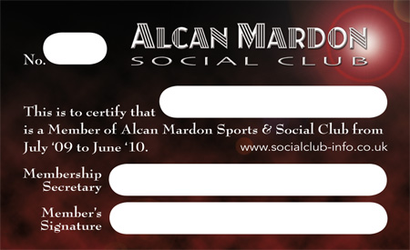 Optical Design & Print - Alcan Mardon Social club Membership Card